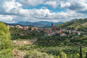 City of Pobloeda with the Montsant mountain range in the background.